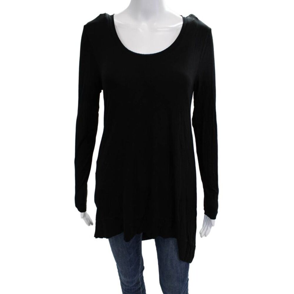 Lysse Womens Basic Tunic Black Long Sleeve Round Neck Rayon Spandex Size M
